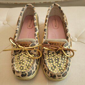 Sperry Loafers Women's 6 Brown Cheetah Animal Print Boat Deck Lace Up Shoes
